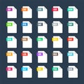 Common system file formats. Document types and extensions. Flat style icons collection. Document pictogram, web design Royalty Free Stock Photo