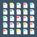 Common system file formats. Document types and extensions. Flat style icons collection. Document pictogram, web design Royalty Free Stock Photo