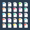 Common system file formats. Document types and extensions. Flat style icons collection. Document pictogram, web design Royalty Free Stock Photo
