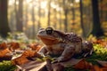Common Toad on Mossy Forest Floor in Golden Light Royalty Free Stock Photo