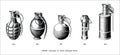 Common variable of hand grenade hand draw vintage style black and white clip art isolated on white background