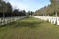 Commonwealth Cemetery of Honor in Cologne South Cemetery. War graves from World War II. Very long endless line of tombstones and