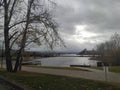 Communal bridge in the city of Krasnoyarsk in autumn