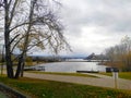 Communal bridge in the city of Krasnoyarsk in autumn Royalty Free Stock Photo