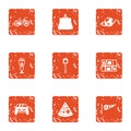 Communal carpark icons set, grunge style