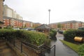 Communal garden area with walkway and bin recess