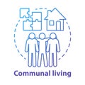 Communal living blue concept icon. Cohousing arrangement idea thin line illustration. Living in common place. Community