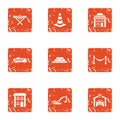 Communal service icons set, grunge style