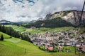 Commune SÃÂ«lva Wolkenstein or Selva di Val Gardena in the Val Gardena in South Tyrol, northern Italy - aerial view Royalty Free Stock Photo