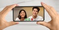 Communicate online on covid-19 quarantine, video chat with family using webcam, call from son and daughter Royalty Free Stock Photo