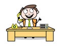 Communicating with Telephone - Office Businessman Employee Cartoon Vector Illustration