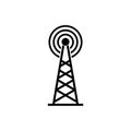 Communication antenna sign. Broadcast communications tower icon isolated on white background