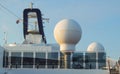 Communication antennas and other electronic equipment on the upper deck of the cruise liner MSC Meraviglia, October 7