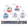 Communication banner with avatars of people with mobile phones, vector isolated Royalty Free Stock Photo