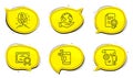 Communication, Bitcoin project and Smile icons set. Settings blueprint sign. Vector