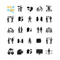 Communication channel black glyph icons set on white space