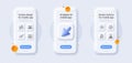 Communication, Charge battery and Return package line icons pack. For web app. 3d phone mockups. Vector