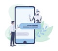 Communication with a chatbot concept. Customer service and support.