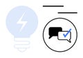 Communication Checkmark Inside Speech Bubbles with Light Bulb Icon for Innovation Royalty Free Stock Photo