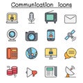 Communication color line icon set