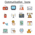 Communication color line icon set