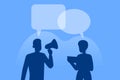 Communication concept. Business people silhouettes working. Dialog speech bubbles. Social Network. Virtual communication. Business Royalty Free Stock Photo