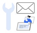 Digital Communication and Support Concept with Email, User Interaction, and Tool Symbols Royalty Free Stock Photo