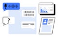 Communication and Data Exchange Concept with Chat, Binary Code, Voice Recognition, and User Profile Royalty Free Stock Photo