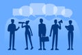 Communication concept. Group of business person silhouettes working. Dialog speech bubbles. Social Network. Virtual communication Royalty Free Stock Photo