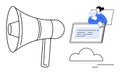 Digital Communication with a Megaphone and Online Messaging Concept for Networking and Outreach Royalty Free Stock Photo