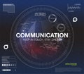 Communication concept in HUD style. The word `communication` HUD design with speech. Absrtract vector illustration.