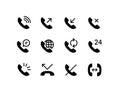 Communication concept. Vector flat outline icon set illustration. Black isolated on white background. Phone call handset sign.