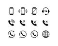 Communication concept. Vector flat outline icon set illustration. Black isolated on white background. Phone call handset sign.