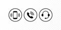 Communication concept. Vector flat outline icon set illustration. Black and white on transparent background. Smart phone, handset