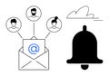 Email Notification System with User Profiles and Alert Symbol for Communication and Connectivity Royalty Free Stock Photo