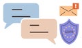 Communication, Data Privacy, and GDPR Compliance Illustrated with Speech Bubbles and Shield Royalty Free Stock Photo