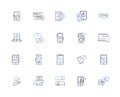 Communication device line icons collection. Mobile, Smartph, Tablet, Laptop, Computer, Pager, Radio vector and linear