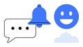 Communication Elements with Message Bubble, Notification Bell, and Happy Face in Minimalist Style Royalty Free Stock Photo