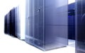 Communication equipment room with lighting in the data center with blur and motion Royalty Free Stock Photo