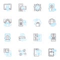 Communication and expression linear icons set. Dialogue, Verbal, Articulation, Utterance, Discourse, Voice, Vocalization Royalty Free Stock Photo