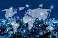 Communication. global media link connecting on night city background, digital, internet, smart city, networking, partnership, smar Royalty Free Stock Photo