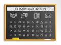 Communication hand drawing line icons. chalk sketch sign illustration on blackboard Royalty Free Stock Photo