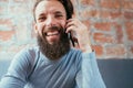 Communication happy emotion smiling man talk phone Royalty Free Stock Photo