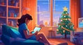 communication holiday christmas happy laptop home character santa family house. Generative AI.