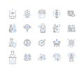 Communication hub line icons collection. Connect, Nerk, Hub, Junction, Converge, Collaborate, Coordinate vector and