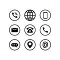 Communication icon set in black. Call, browser, phone, message, location and email sign. Vector EPS 10. Isolated on white