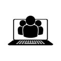 Communication icon, video conferencing, user group on laptop screen, online teamwork, isolated pictogram avatar