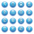 Communication icons on blue buttons, set 2.