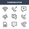 9 communication icons pack. trendy communication icons on white background. thin outline line icons such as calling, incoming call