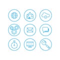 Communication icons set. Communication basic UI elements set. cloud, clock, gear, mail, picture, web, internet, footnote, search, Royalty Free Stock Photo